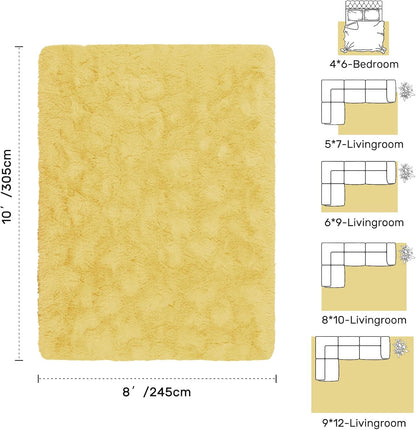 8x10 Area Rugs for Living Room Shag Fluffy Rug Bedroom Plush Carpet Non Slip for Nursery Kids PlayRoom Home Decor Aesthetic,Light Yellow