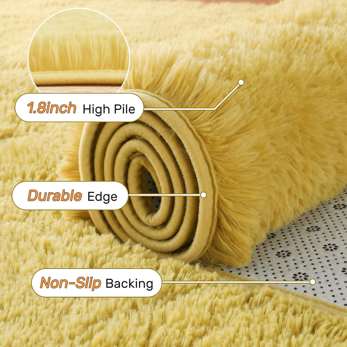 8x10 Area Rugs for Living Room Shag Fluffy Rug Bedroom Plush Carpet Non Slip for Nursery Kids PlayRoom Home Decor Aesthetic,Light Yellow