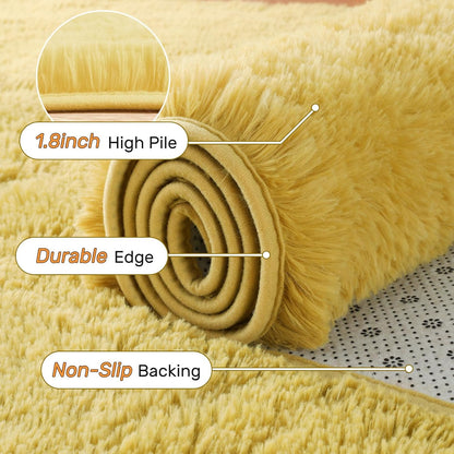 8x10 Area Rugs for Living Room Shag Fluffy Rug Bedroom Plush Carpet Non Slip for Nursery Kids PlayRoom Home Decor Aesthetic,Light Yellow