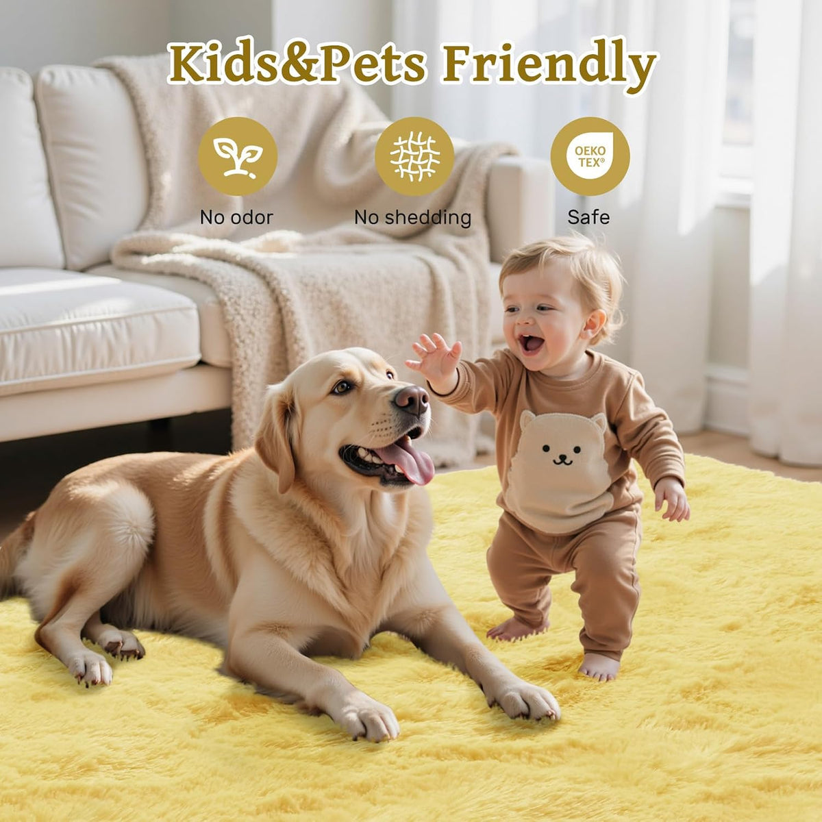 8x10 Area Rugs for Living Room Shag Fluffy Rug Bedroom Plush Carpet Non Slip for Nursery Kids PlayRoom Home Decor Aesthetic,Light Yellow