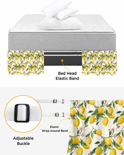 Lemons Bed Skirt Queen Size 16 Inch Drop, Adjustable Elastic Wrap Around Bed Skirts Easy Fitting Dust Ruffle Bedskirt Bed Frame Cover Summer Botanical Yellow Fruit Leaves Flowers