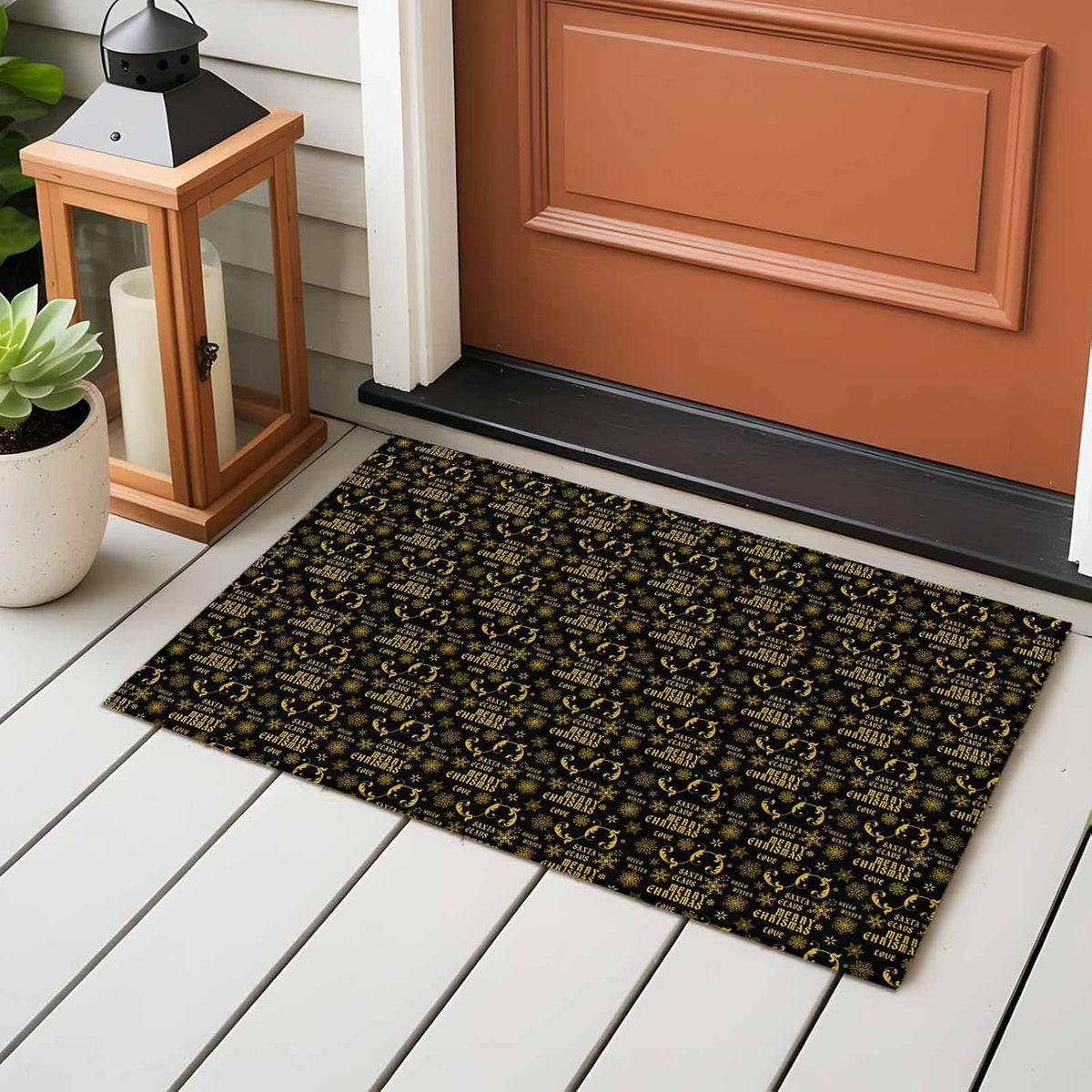 Christmas Winter 2x3 Area Rugs for Living Room, Snowflake Xmas Flower Yellow Black Non Slip Floor Mat Washable Low-Profile Indoor Carpet for Bedroom, Dining Room, Bathroom