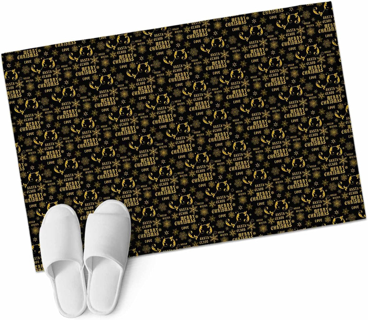 Christmas Winter 2x3 Area Rugs for Living Room, Snowflake Xmas Flower Yellow Black Non Slip Floor Mat Washable Low-Profile Indoor Carpet for Bedroom, Dining Room, Bathroom