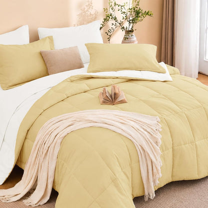 Full Comforter Set with Sheets - 7 Pieces Bed in a Bag Yellow Bedding Sets
