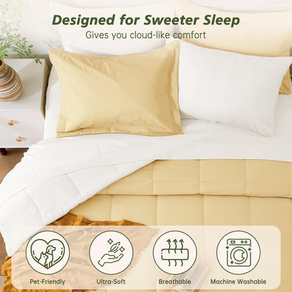 Full Comforter Set with Sheets - 7 Pieces Bed in a Bag Yellow Bedding Sets