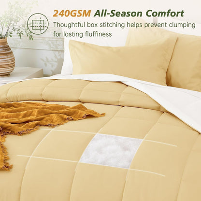 Full Comforter Set with Sheets - 7 Pieces Bed in a Bag Yellow Bedding Sets