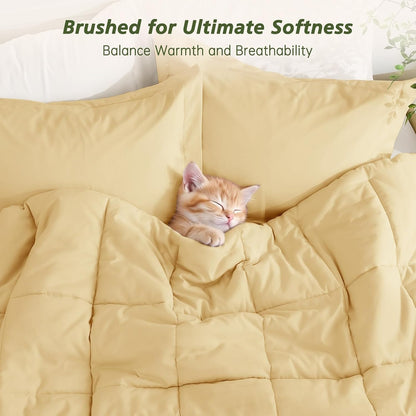 Full Comforter Set with Sheets - 7 Pieces Bed in a Bag Yellow Bedding Sets