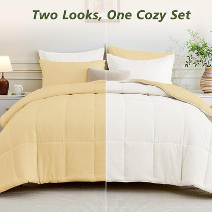 Full Comforter Set with Sheets - 7 Pieces Bed in a Bag Yellow Bedding Sets