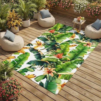 White Yellow Green Abstract Art Decor Realistic Banana Leaf Rug 4x6 Skin Friendly Lightweight Waterproof Palm Leaf Outdoor Rug for Deck Porch Garden Beach RV Entrance Balcony Tropical Rugs