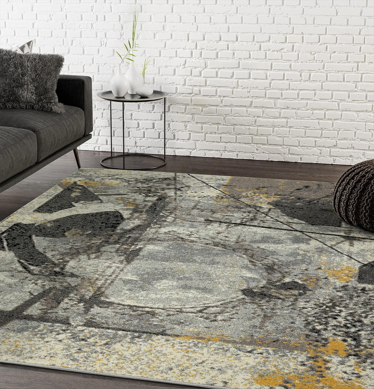 5'3" x 7'6" Abstract Grey & Yellow Geometric Area Rug - Contemporary Non-Shed Living Room Rug Rugs
