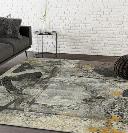 5'3" x 7'6" Abstract Grey & Yellow Geometric Area Rug - Contemporary Non-Shed Living Room Rug Rugs
