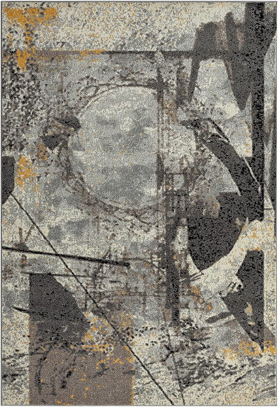 5'3" x 7'6" Abstract Grey & Yellow Geometric Area Rug - Contemporary Non-Shed Living Room Rug Rugs