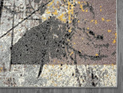 5'3" x 7'6" Abstract Grey & Yellow Geometric Area Rug - Contemporary Non-Shed Living Room Rug Rugs