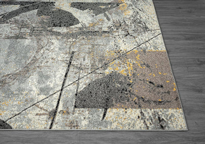 5'3" x 7'6" Abstract Grey & Yellow Geometric Area Rug - Contemporary Non-Shed Living Room Rug Rugs
