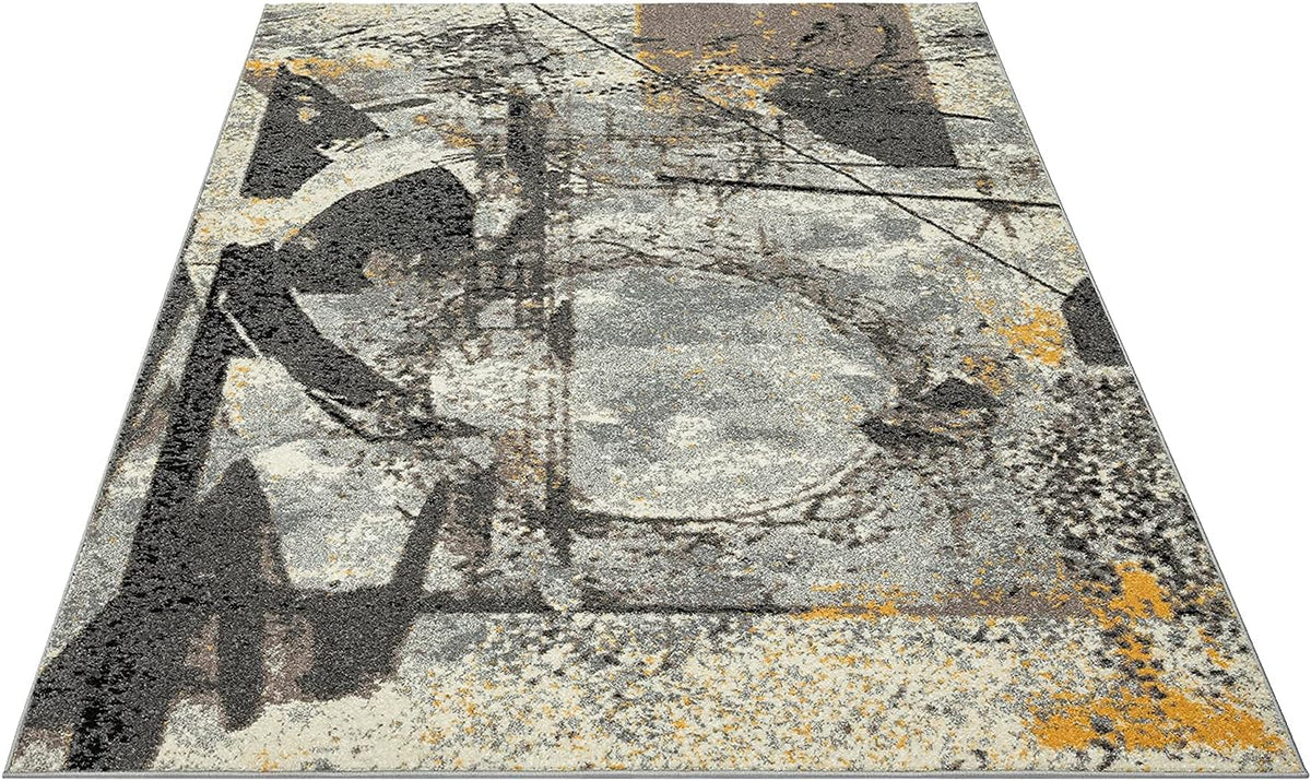 5'3" x 7'6" Abstract Grey & Yellow Geometric Area Rug - Contemporary Non-Shed Living Room Rug Rugs