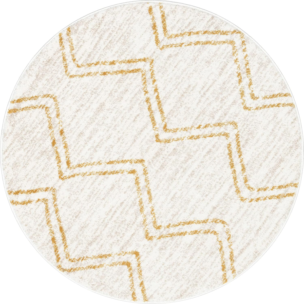 Well Woven Merri Yellow Ivory Geometric Stripes Pattern Stain-Resistant Area Rug (4' Round)