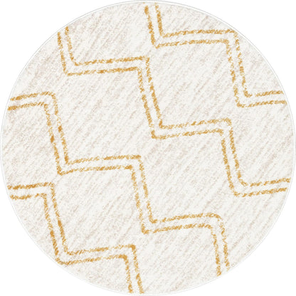 Well Woven Merri Yellow Ivory Geometric Stripes Pattern Stain-Resistant Area Rug (4' Round)