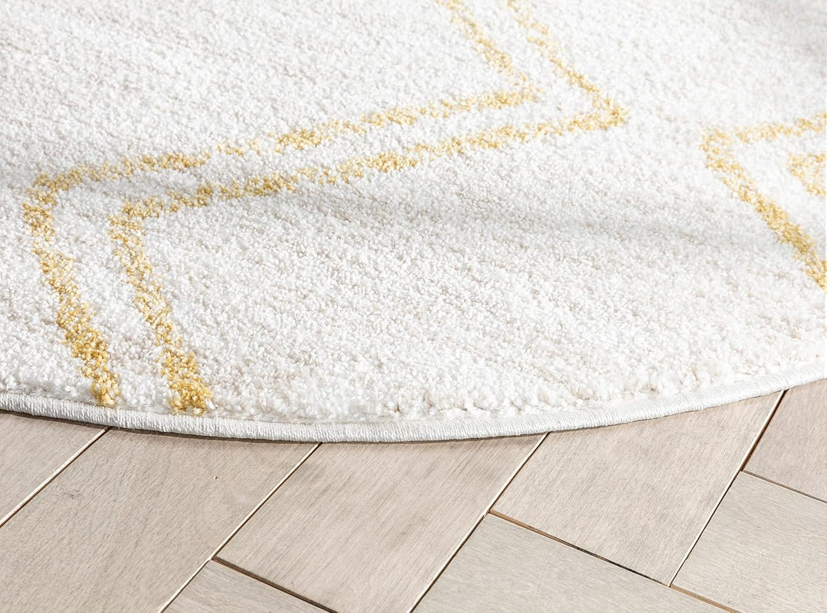 Well Woven Merri Yellow Ivory Geometric Stripes Pattern Stain-Resistant Area Rug (4' Round)