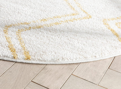 Well Woven Merri Yellow Ivory Geometric Stripes Pattern Stain-Resistant Area Rug (4' Round)