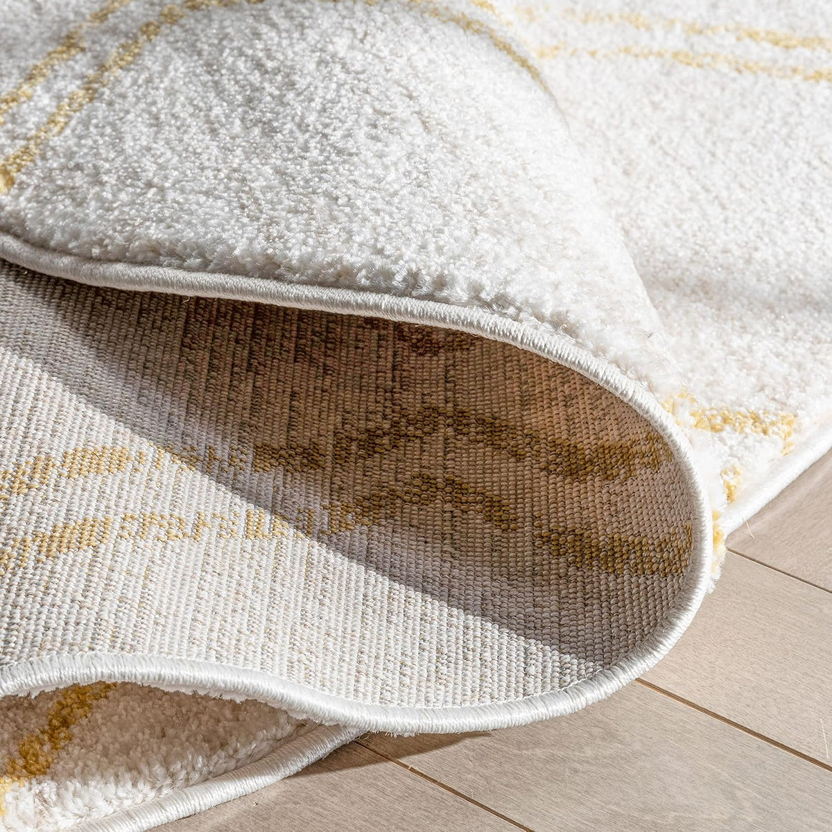 Well Woven Merri Yellow Ivory Geometric Stripes Pattern Stain-Resistant Area Rug (4' Round)