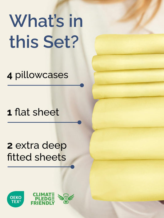 Extra Deep Split King Sheet Set - 7 Piece Breathable & Cooling - Yellow
