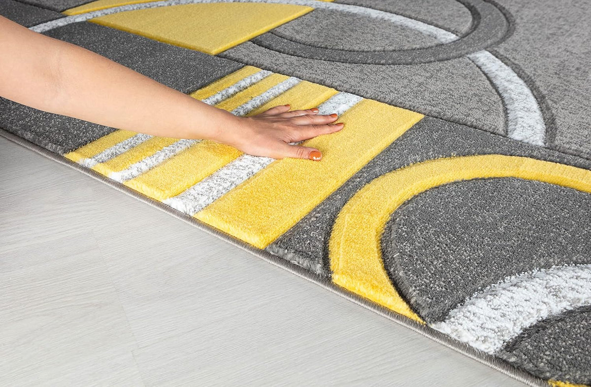 Area Rug Modern Soft Hand Carved Contemporary Floor Carpet with Premium Fluffy Texture for Indoor Living Dining Room and Bedroom Area (4x6, Yellow)