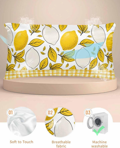 Summer Botanical Satin Pillowcase for Hair and Skin, Lemons Abstract Fruit Silhouette Yellow Stripes Silky Pillow Cases Standard Size with Zipper 1 Pack Cooling Pillow Cover for Women Men, 20''x40''