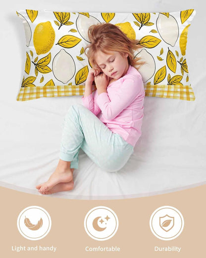 Summer Botanical Satin Pillowcase for Hair and Skin, Lemons Abstract Fruit Silhouette Yellow Stripes Silky Pillow Cases Standard Size with Zipper 1 Pack Cooling Pillow Cover for Women Men, 20''x40''
