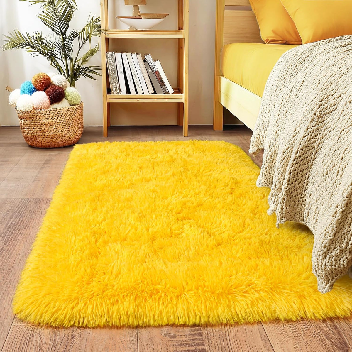 2x3 Small Rugs for Bedroom Hallways,Yellow Soft Fluffy Shaggy Bedside Rug