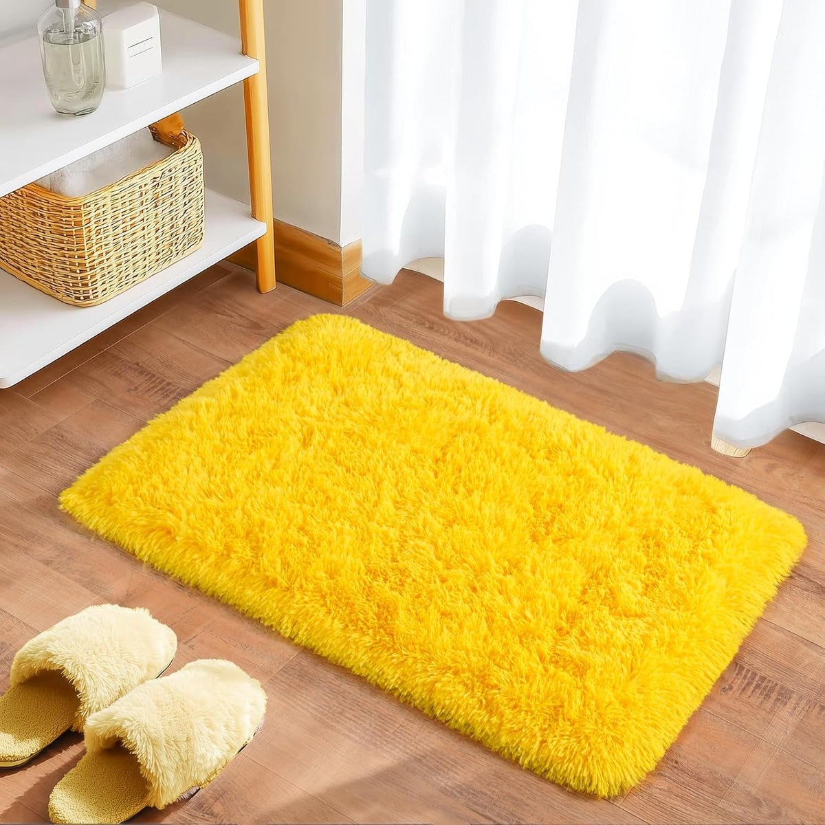 2x3 Small Rugs for Bedroom Hallways,Yellow Soft Fluffy Shaggy Bedside Rug