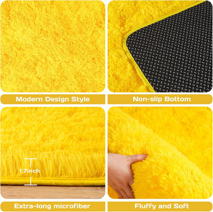 2x3 Small Rugs for Bedroom Hallways,Yellow Soft Fluffy Shaggy Bedside Rug