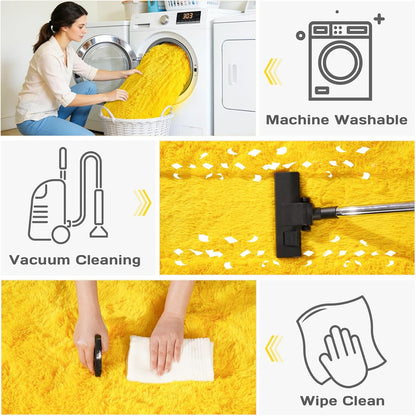 2x3 Small Rugs for Bedroom Hallways,Yellow Soft Fluffy Shaggy Bedside Rug