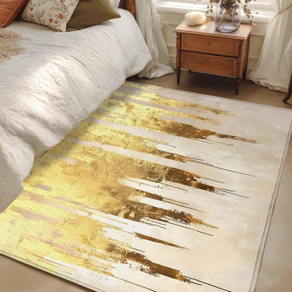 Area Rug Abstract Yellow Beige Non-Slip Indoor Area Rug Modern Art Washable Decorative Floor Carpet for Bedroom Living Room