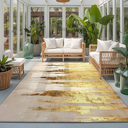 Area Rug Abstract Yellow Beige Non-Slip Indoor Area Rug Modern Art Washable Decorative Floor Carpet for Bedroom Living Room