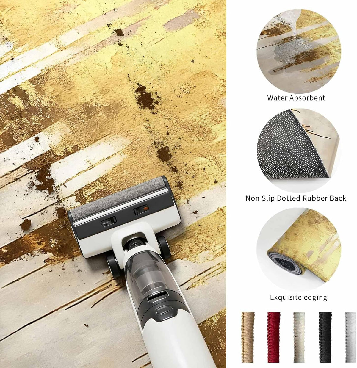 Area Rug Abstract Yellow Beige Non-Slip Indoor Area Rug Modern Art Washable Decorative Floor Carpet for Bedroom Living Room