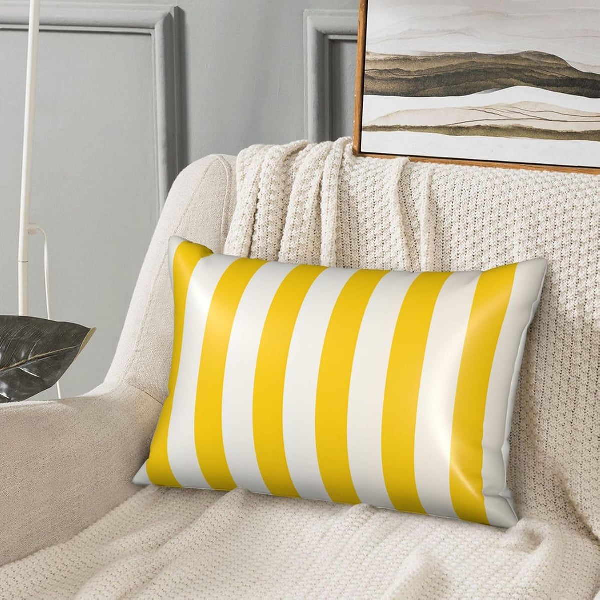 Lemon Yellow Stripes Satin Pillowcase for Hair and Skin,Smooth Cooling Silk Pillow Cases with Zipper Pillow Cover Soft Breathable Pillowcases for Sleeping, Gifts for Women 20"x30"