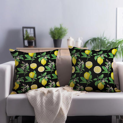 Lemon Pillow Covers 18 x 18 Inch Summer Black Yellow Throw Pillow Cover Set of 2 Spring Fruit Floral Pillow Case Decorative Cushion Covers for Sofa Couch Car Bedroom Decor