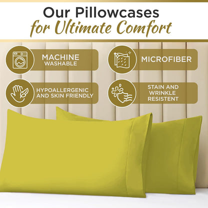 Twin XL Microfiber Fitted Sheet, 15" Deep Pocket, Yellow, 3 PC Set
