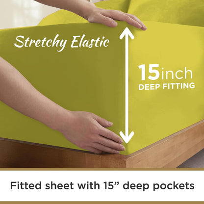 Twin XL Microfiber Fitted Sheet, 15" Deep Pocket, Yellow, 3 PC Set