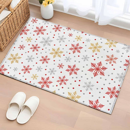 Rectangle Rug 2x3Ft,Winter Christmas Snowflake Soft Non-Slip Washable Felt Carpet Pad,Red Gray Yellow Snow Polka Dot Area Rugs for Living Room Bedroom Kids Room