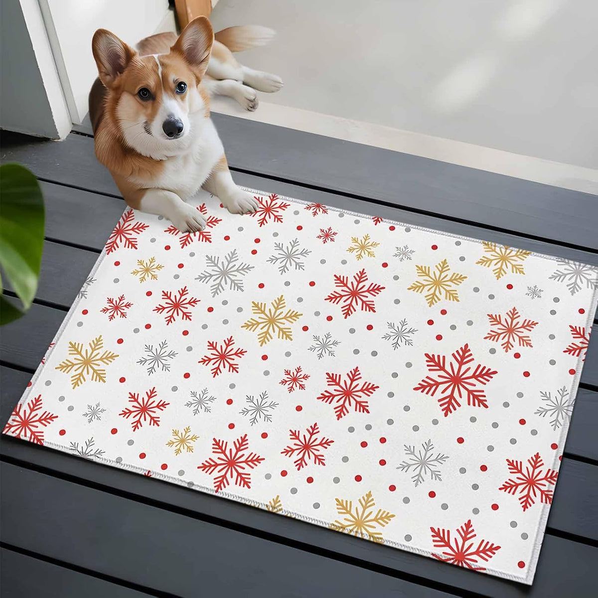Rectangle Rug 2x3Ft,Winter Christmas Snowflake Soft Non-Slip Washable Felt Carpet Pad,Red Gray Yellow Snow Polka Dot Area Rugs for Living Room Bedroom Kids Room