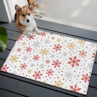 Rectangle Rug 2x3Ft,Winter Christmas Snowflake Soft Non-Slip Washable Felt Carpet Pad,Red Gray Yellow Snow Polka Dot Area Rugs for Living Room Bedroom Kids Room
