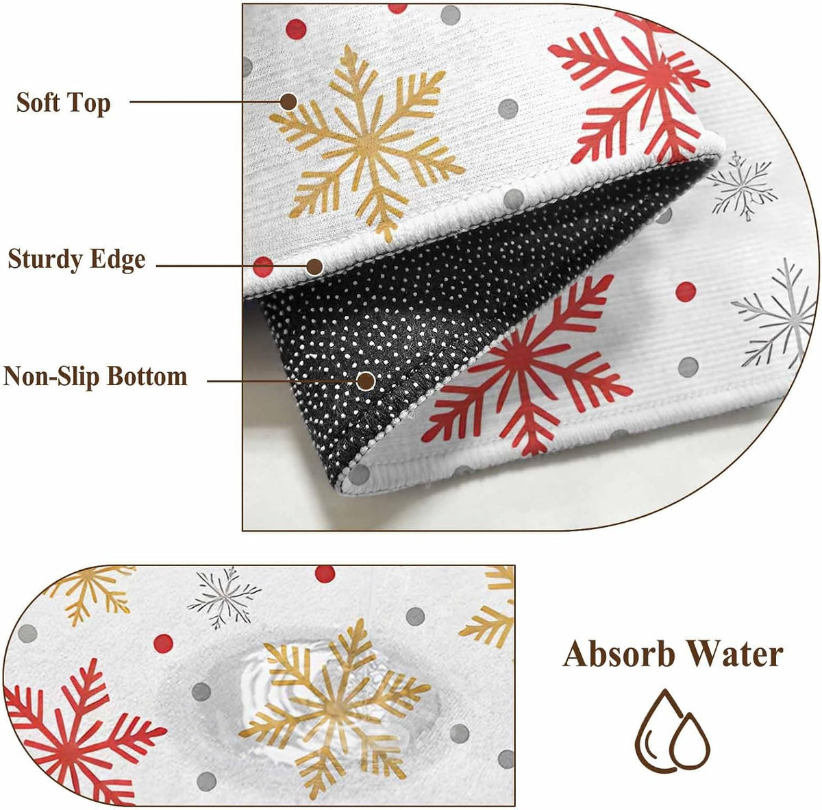 Rectangle Rug 2x3Ft,Winter Christmas Snowflake Soft Non-Slip Washable Felt Carpet Pad,Red Gray Yellow Snow Polka Dot Area Rugs for Living Room Bedroom Kids Room
