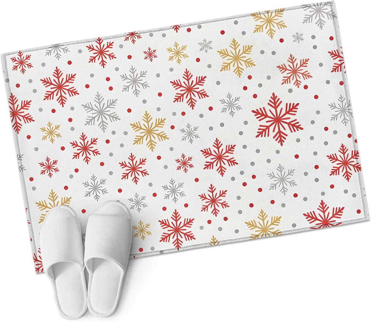 Rectangle Rug 2x3Ft,Winter Christmas Snowflake Soft Non-Slip Washable Felt Carpet Pad,Red Gray Yellow Snow Polka Dot Area Rugs for Living Room Bedroom Kids Room