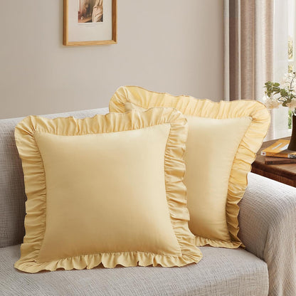 Ruffle Euro Pillow Covers, Yellow, 26x26 Inches, 2 Pack