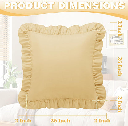 Ruffle Euro Pillow Covers, Yellow, 26x26 Inches, 2 Pack
