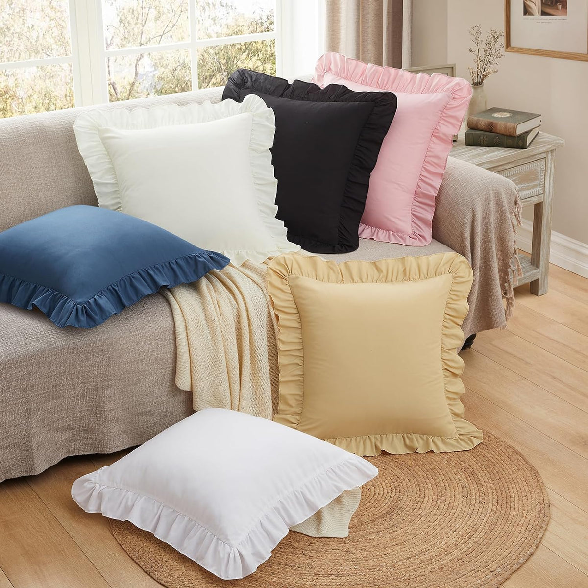 Ruffle Euro Pillow Covers, Yellow, 26x26 Inches, 2 Pack