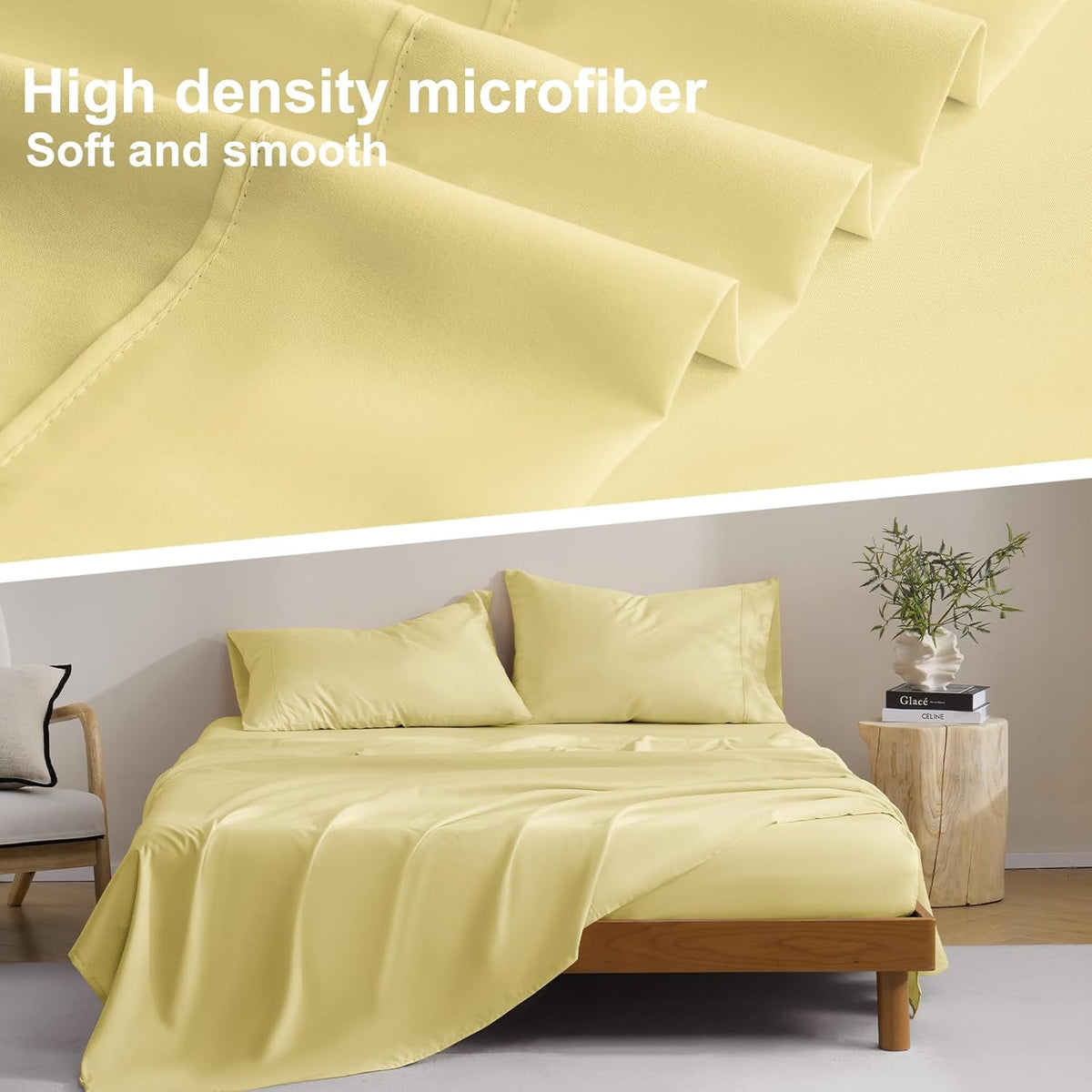 Bedding Full Sheets Set - Soft Bed Sheets - Cooling Breathable Bedding Set with 16" Deep Pocket (4 Pieces, Full, Pineapple Yellow)