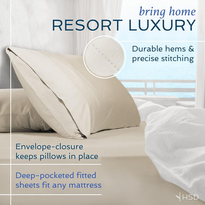 4 Piece Bed Sheet Set King Size, 100% Viscose Derived from Bamboo Sheets Set with 2 Pillowcases, Cooling & Breathable Luxury Bedding, Moisture-Wicking & Silky Soft, Light Yellow