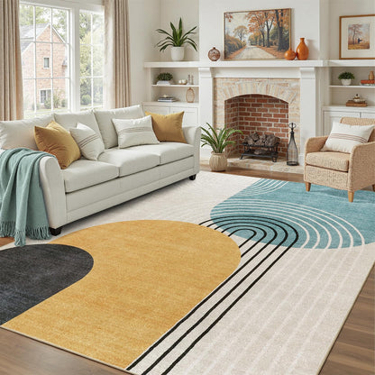 DCX 5x7 Area Rug Living Room: Modern Washable Indoor Carpet Blue & Yellow